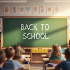 Green Chalkboard in Classroom with ‘Back to School’ Text – Education Theme