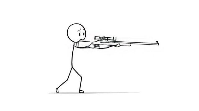 Stick figure character carrying sniper rifle illustration