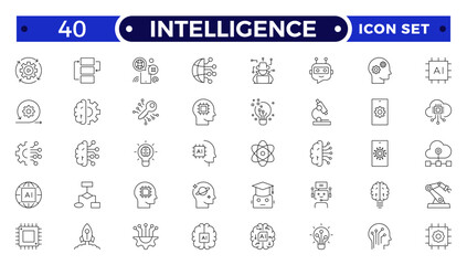 Intelligence Outline icon set. Containing Creative idea, brainstorming, solution, thinking, innovation and more.