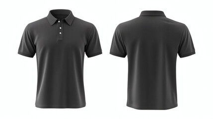 Plain dark gray polo shirt 3D mockup showcasing front and back views for apparel design presentation on white background