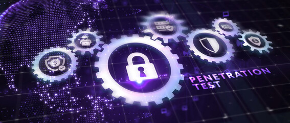 PENETRATION TEST inscription, cyber security concept. 3d illustration