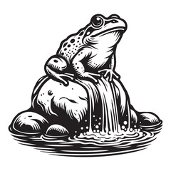 Frog on riverrrock vector illustration