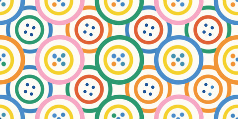 Colorful abstract pattern of overlapping sewing buttons with four holes