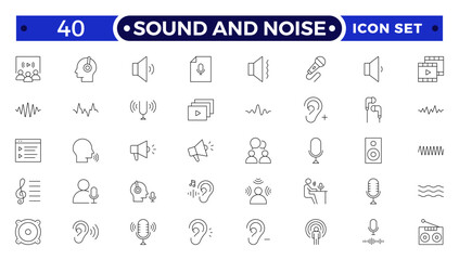 Sound and Noise Outline icon set. Sound waves, Equalizer, Audio waves, Radio signal, Music. Recording.