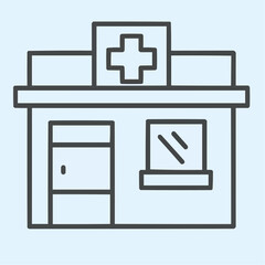armacy shop thin line icon. Private drugstore with cross on signboard. Health care vector design concept, outline style pictogram on white background, use for web and app. Eps 10