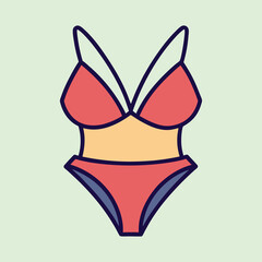 Stylish red one piece swimsuit with thin straps and bold outlines