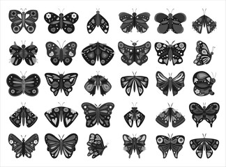 Gray butterfly stroke outline vector set. light stroke line butterfly vintage. decoration stamp, pattern, line collection. insect elements for logo branding.