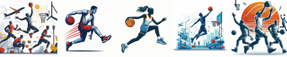Obraz premium vector image of a person playing basketball on a white background