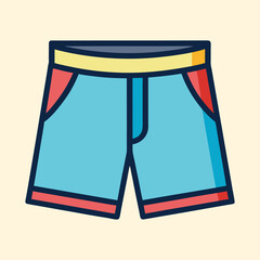Retro style cartoon swimming shorts, vibrant colors, summer apparel illustration