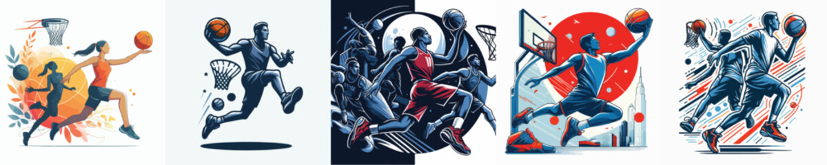 Fototapeta premium vector image of a person playing basketball on a white background