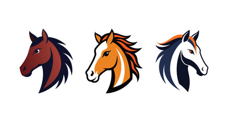 Set of vector horse head mascot illustration on white background, Animal, logo, 