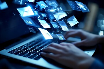 Digital Information Flowing From Laptop data technology