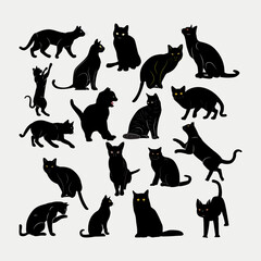 Black Cat Silhouettes in Various Poses – Vector Illustration.eps