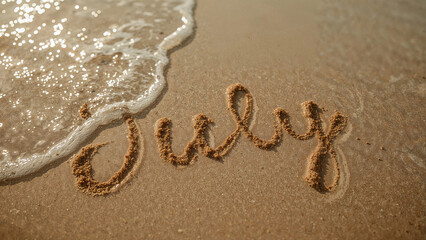 beach sand with writing july
