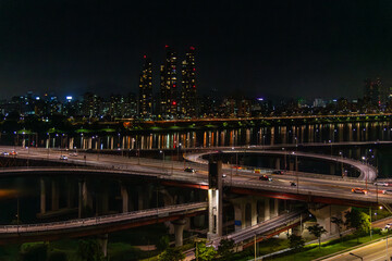 night view of the bridge at Han River