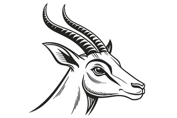 Gradient line art illustrates a stylized goat head with curved horns and ears