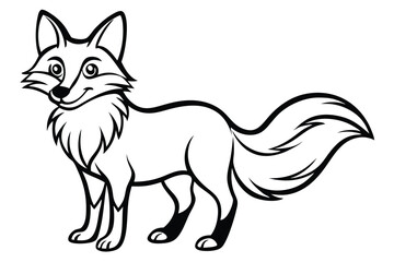 A fox is shown standing with a bushy tail in black and white