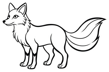 Black and white fox line stands, showing a cheerful expression with fur texture