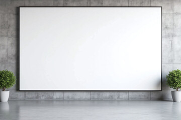 Obraz premium blank billboard on a concrete wall next to two potted plants