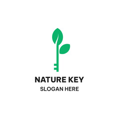 Nature key logo template in simple style. Leaf and key vector illustration. Creative logo design 