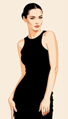 Fototapeta premium Elegant woman posing in black dress against neutral background 
