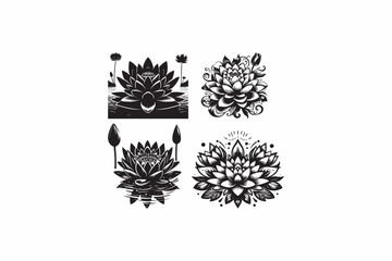 Obraz premium Water Lily flower vector silhouettes black and white image made by adobe illustrator. eps