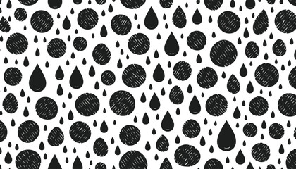 Fototapeta premium Black and white abstract pattern of raindrops and textured circles background