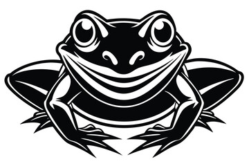 Striking monochrome presents a stylized frog gazing forward with its distinctive markings prominently visible