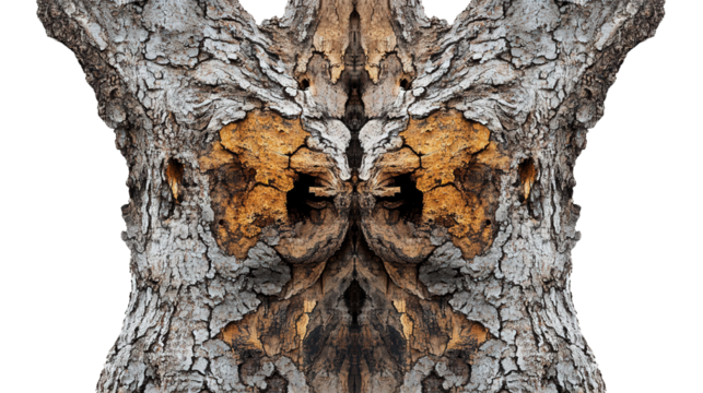 Tree with kaleidoscope pattern bark, Transparent background, PNG file