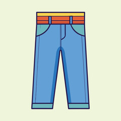 Stylized Blue Jeans with Orange Belt and Yellow Waistband Illustration
