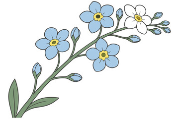 Fototapeta premium Forget Me Not Flower Simple Blue Petals Clipart
