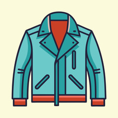 Retro inspired teal and red jacket illustration on a light yellow background
