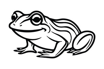 Black and white frog illustration displays happy expression through bold outline style rendering