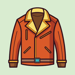 Stylish Retro Cartoon Leather Jacket with Belt and Golden Accents Isolated