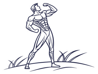 Fototapeta premium Bodybuilder Flexing Strong Physique Vector Art