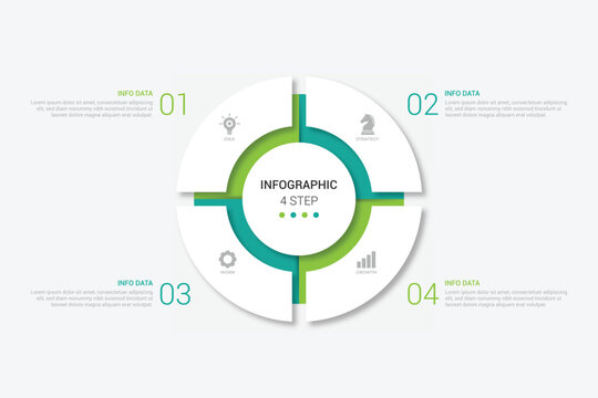 Business visualization infographic circle design template with 4 options, steps or processes. Business presentation.