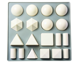 Set of white geometric solids for educational purposes on a transparent background