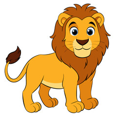 Obraz premium A cartoon lion stands majestically, a regal king of the jungle with a cute appearance and friendly gaze. generative AI