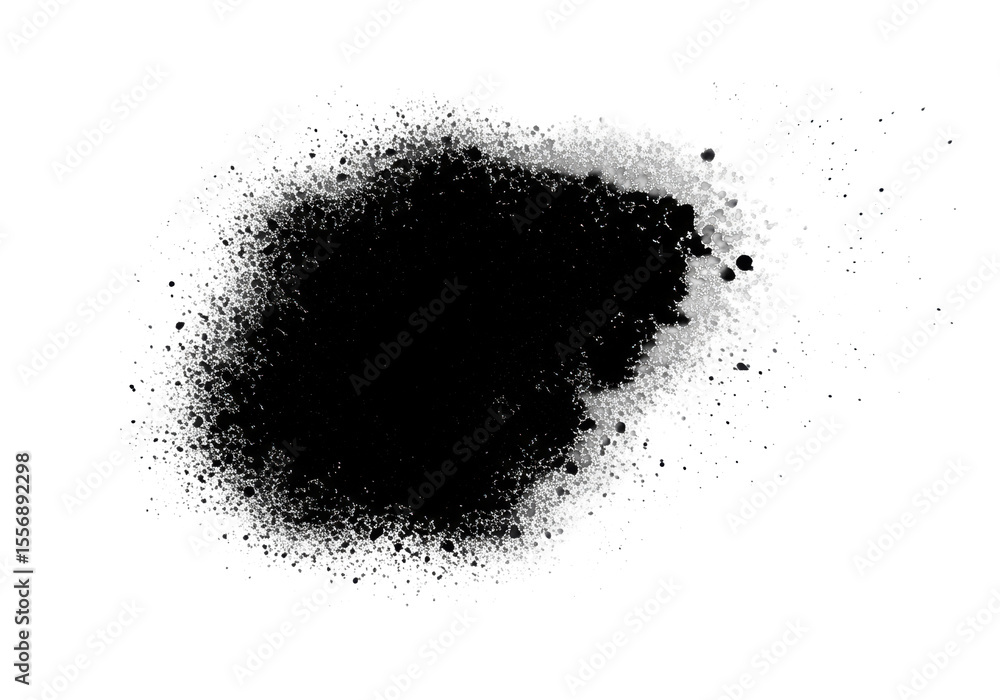 Poster abstract black ink splatter and spray paint texture, dynamic composition of particles, rough organic