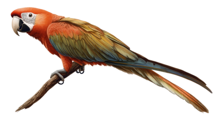 Stunning macaw perched Transparent background, PNG file