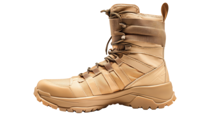 Tactical desert combat boots, Transparent background, PNG file