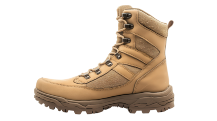 Tactical desert combat boots, Transparent background, PNG file