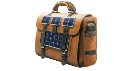 Tech-savvy travel bag with solar panel Transparent background, PNG file