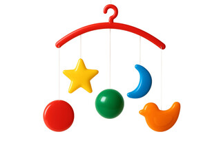 3D Colorful Baby Mobile Toy with Stars, Moon, Circles, and Bird – Isolated on Transparent Background