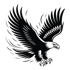 Fototapeta premium Black and white eagle illustration with outstretched wings and sharp talons