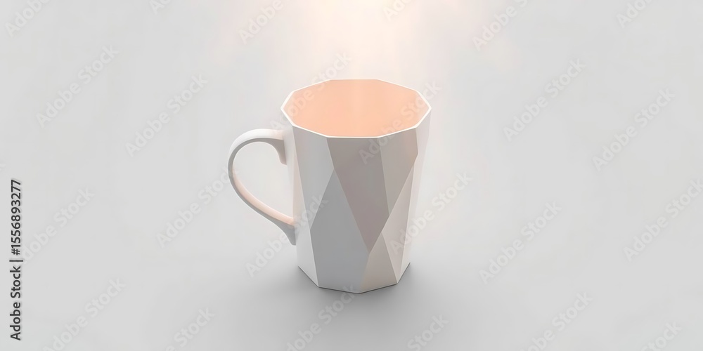 Poster geometric faceted mug displaying facets, a modern design object on surface