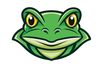 Bold green cartoon frog stares with large yellow eyes in this detailed image