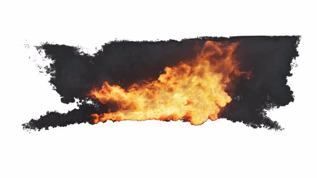Flamethrowers Collision on Transparent Background
Two powerful fire streams collide at the center with dark smoke and intense flames on transparent background.
