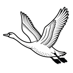 Obraz premium Black and white illustration of a flying swan with outstretched wings
