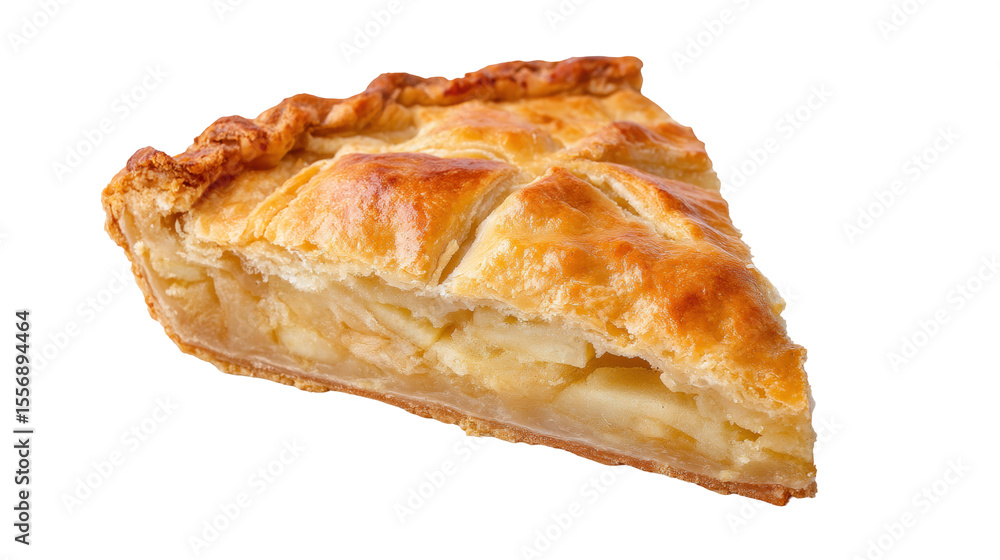 Poster apple pie slice isolated on transparent background with golden crust and soft filling